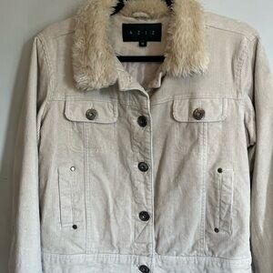 Corduroy Jacket with Fur Collar Size Medium